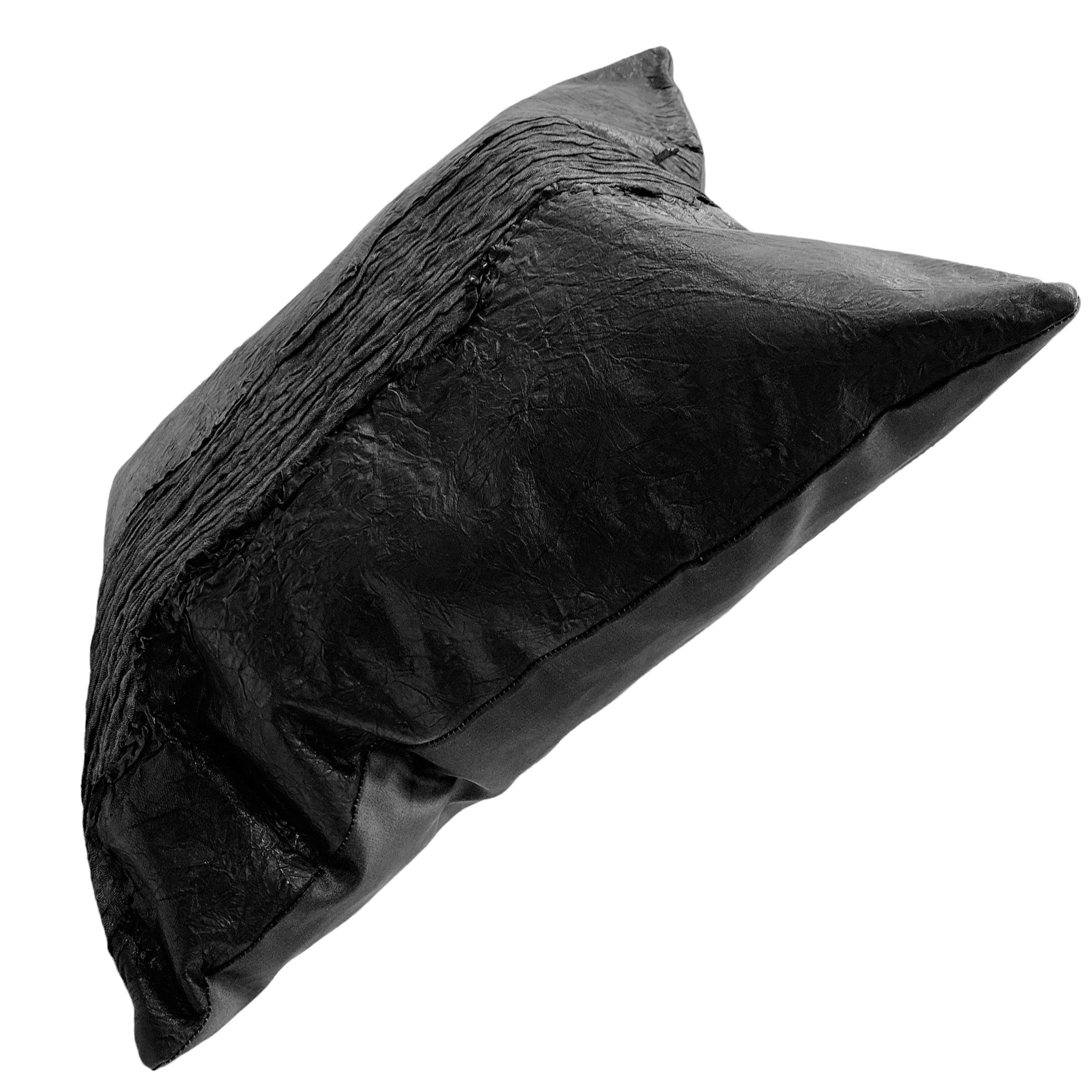 Contemporary Genuine Wrinkled Black Leather Pillows For Sale