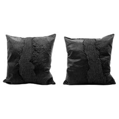 Genuine Wrinkled Black Leather Pillows