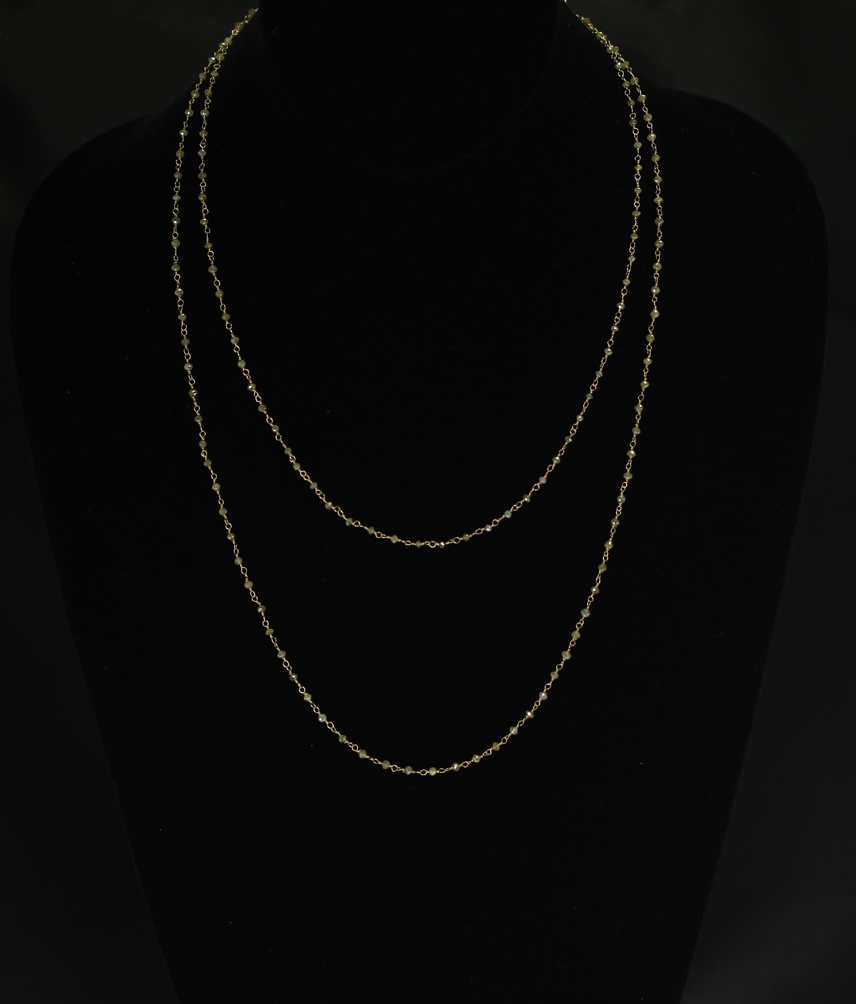 Genuine Yellow Diamond Beads Wire-Wrapped Necklace, 18 Karat Yellow In New Condition For Sale In New York, NY