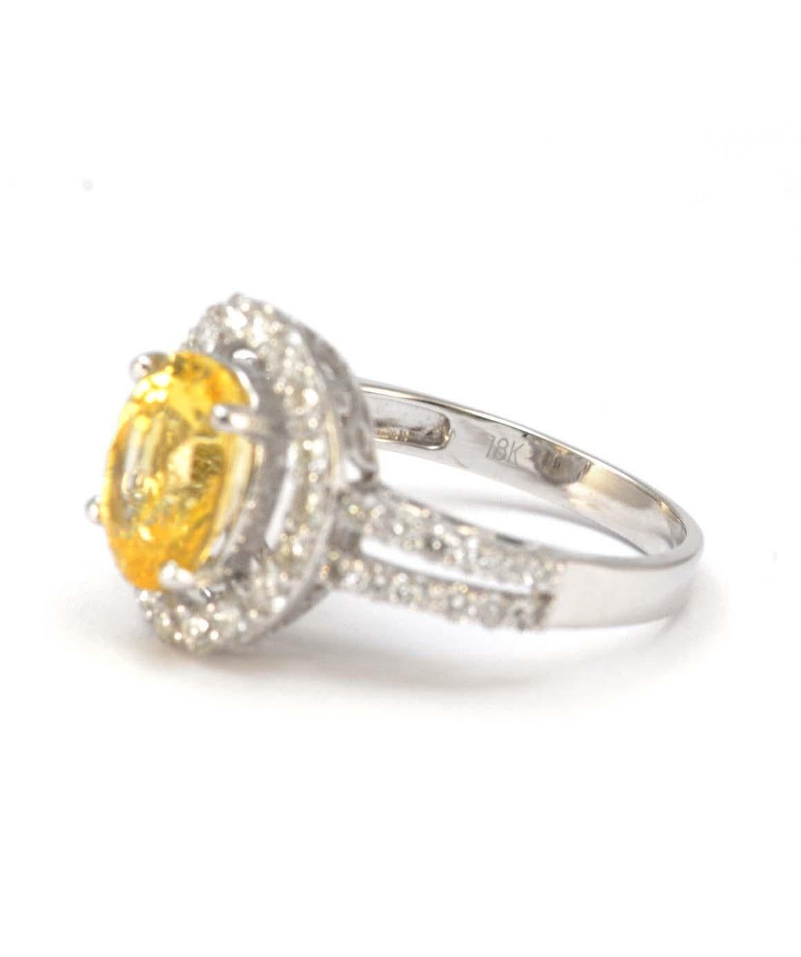 Women's Genuine Yellow Sapphire and Natural Diamond Ring in Solid 18 Karat White Gold