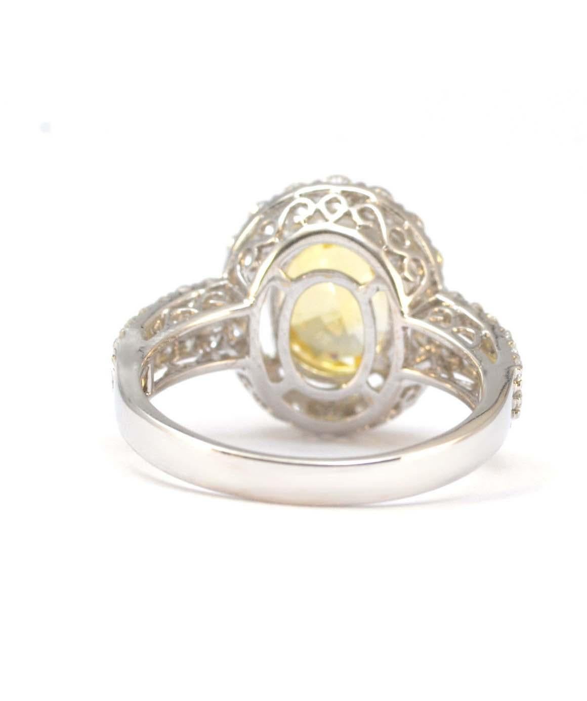 Genuine Yellow Sapphire and Natural Diamond Ring in Solid 18 Karat White Gold 1