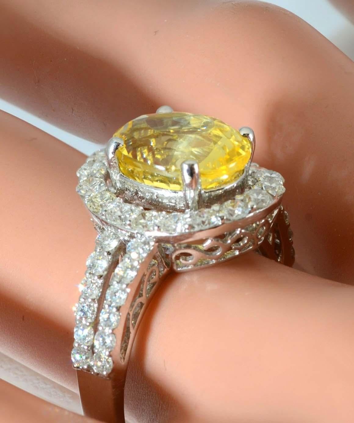 Genuine Yellow Sapphire and Natural Diamond Ring in Solid 18 Karat White Gold 3