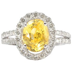 Genuine Yellow Sapphire and Natural Diamond Ring in Solid 18 Karat White Gold