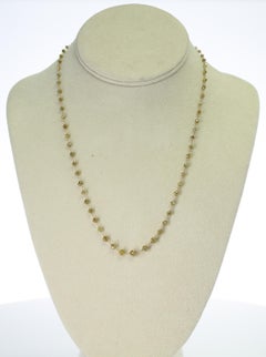 Genuine Yellow with Greenish Hue Diamond Beads Wire-Wrapped Necklace, 18 Karat