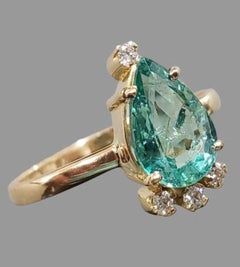 Genuine Zambian Emerald 18K Yellow Gold Cocktail Ring