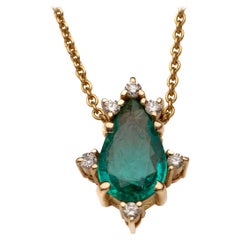 Genuine Zambian Emerald Yellow Gold Diamond Necklace