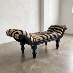 Chaise longue en peau de zèbre véritable Chaise longue sur banc meuble entièrement rembourré