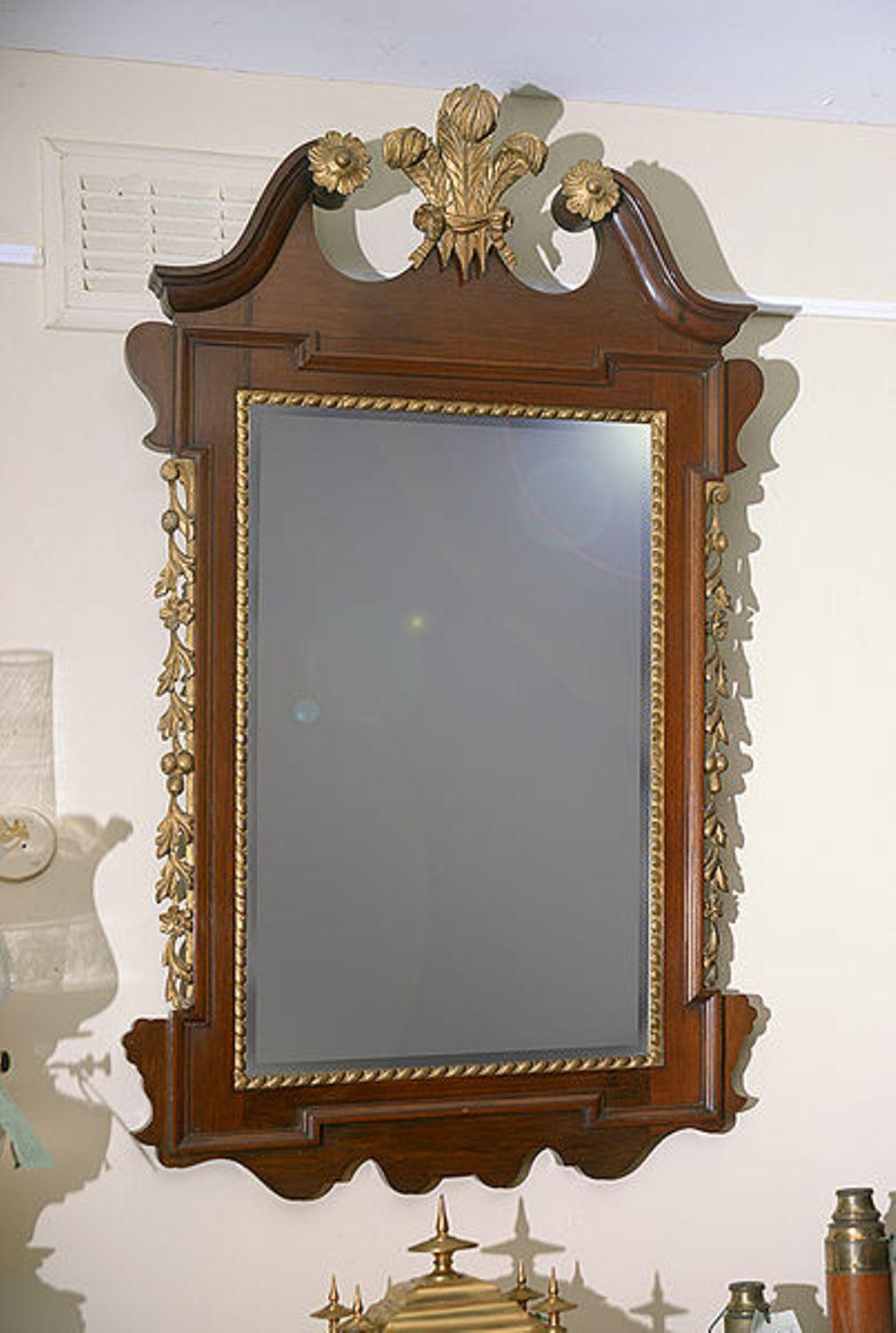 English Geo 111 Style Mahogany & Giltwood Wall Mirror For Sale