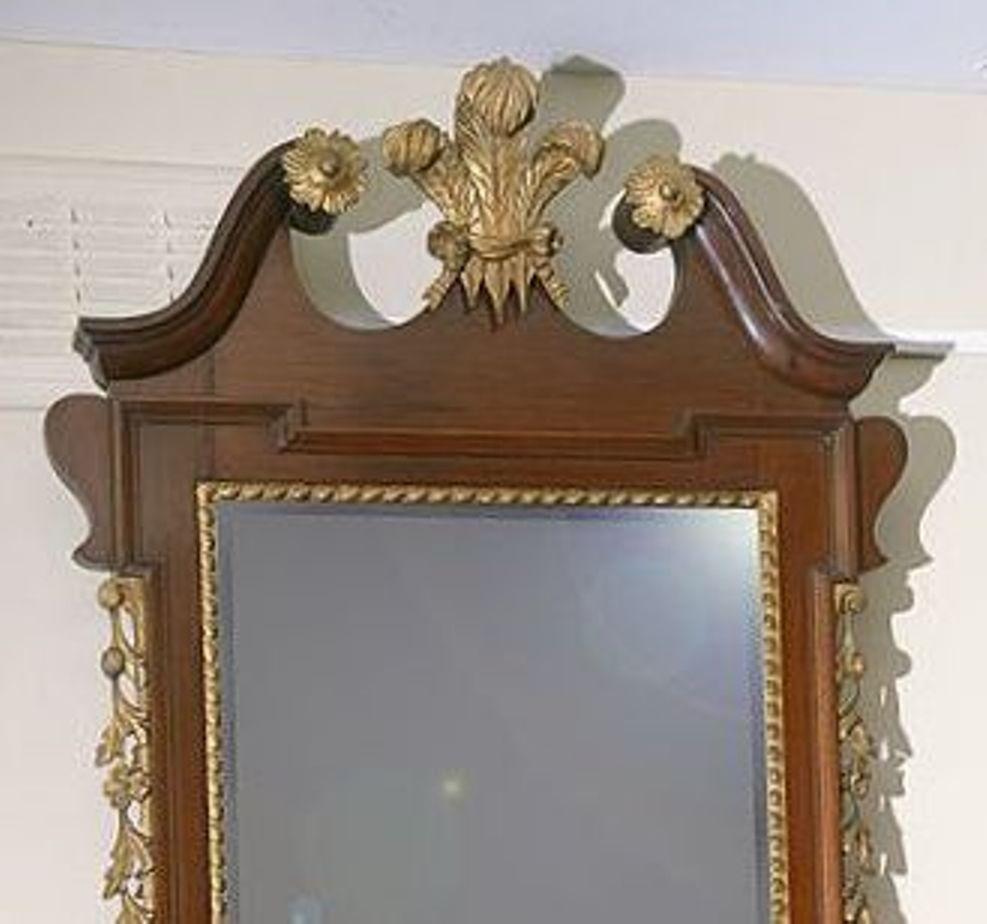 Carved Geo 111 Style Mahogany & Giltwood Wall Mirror For Sale