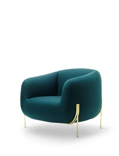 Sillón Geo Tapizado azul trenzado y latón satinado de Paolo Grasselli