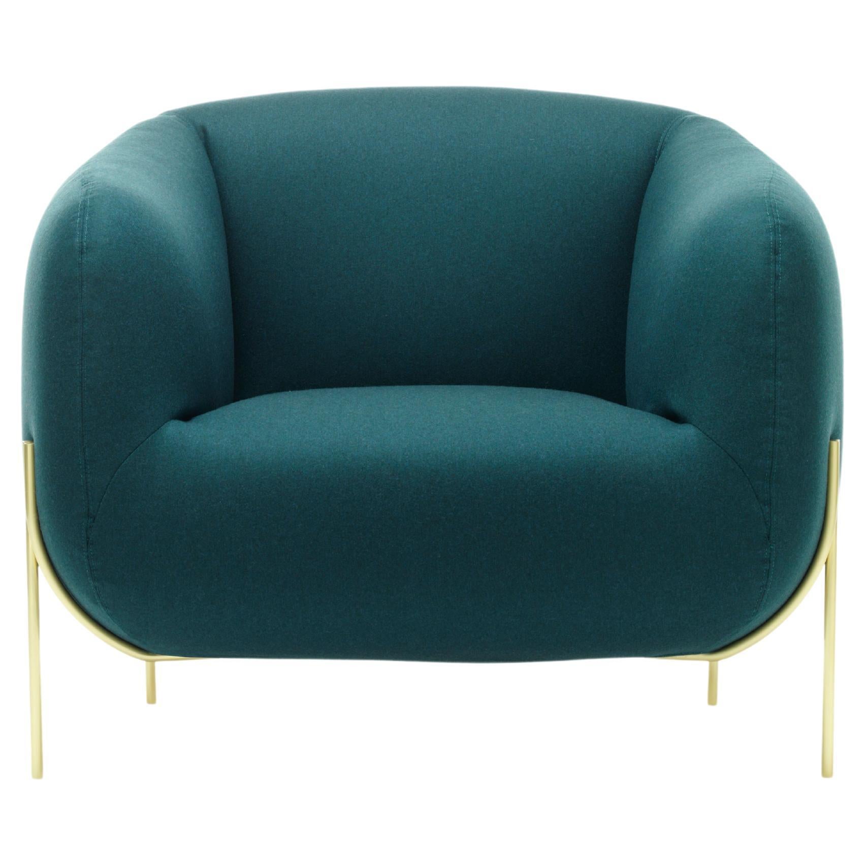 Geo Armchair Braided Blue Upholstery & Satin Brass by Paolo Grasselli