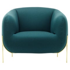 Geo Armchair Braided Blue Upholstery & Satin Brass by Paolo Grasselli