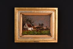Peinture de paysage de maison de fermier du 19e siècle par Geo Bernier
