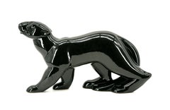 GEO CONDE Pantera nera in ceramica Art Deco francese a Saint-Clement 1920