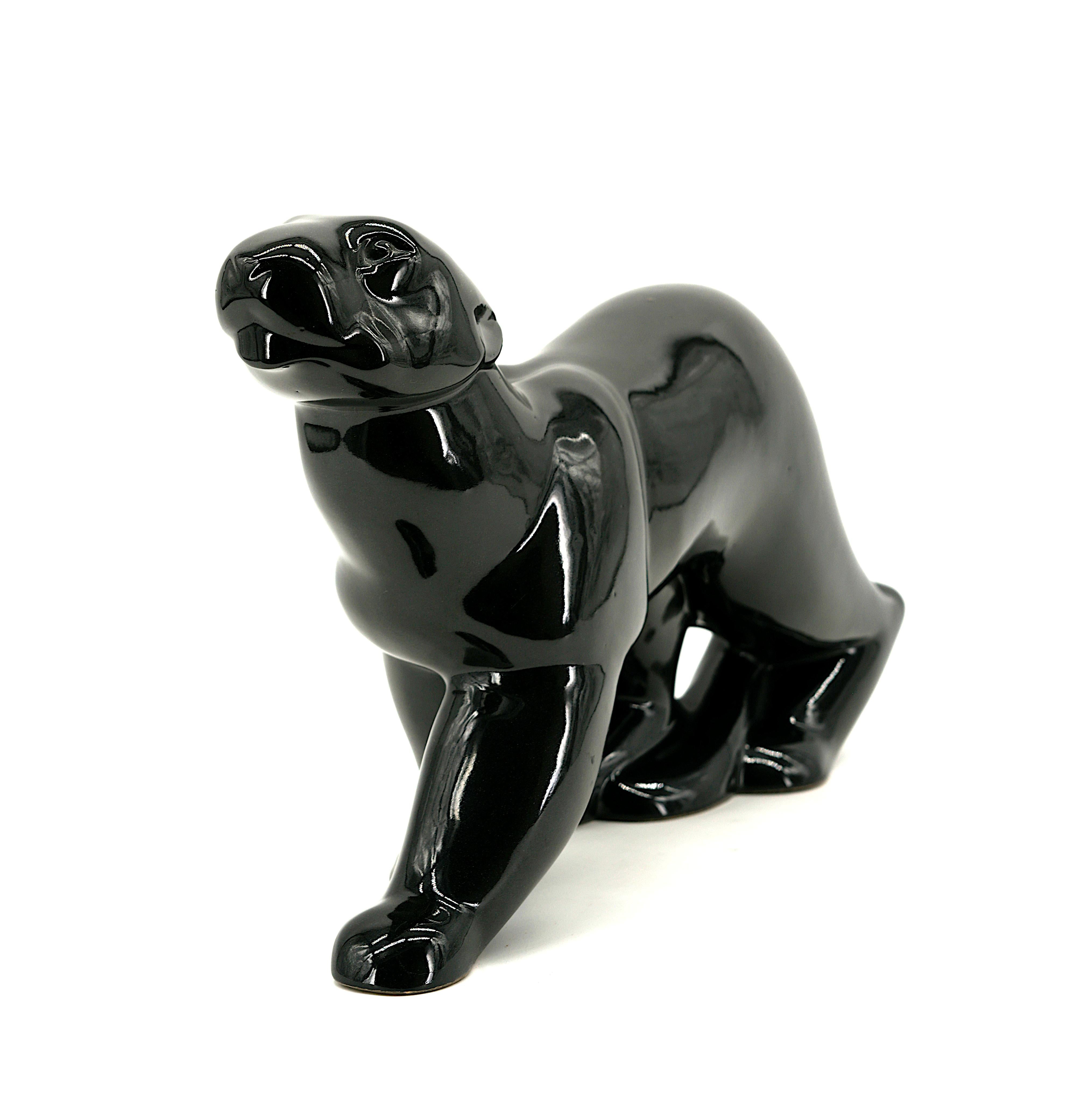 Art déco GEO CONDE Céramique française Art Déco Panthère Noire à Saint-Clement 1920 en vente