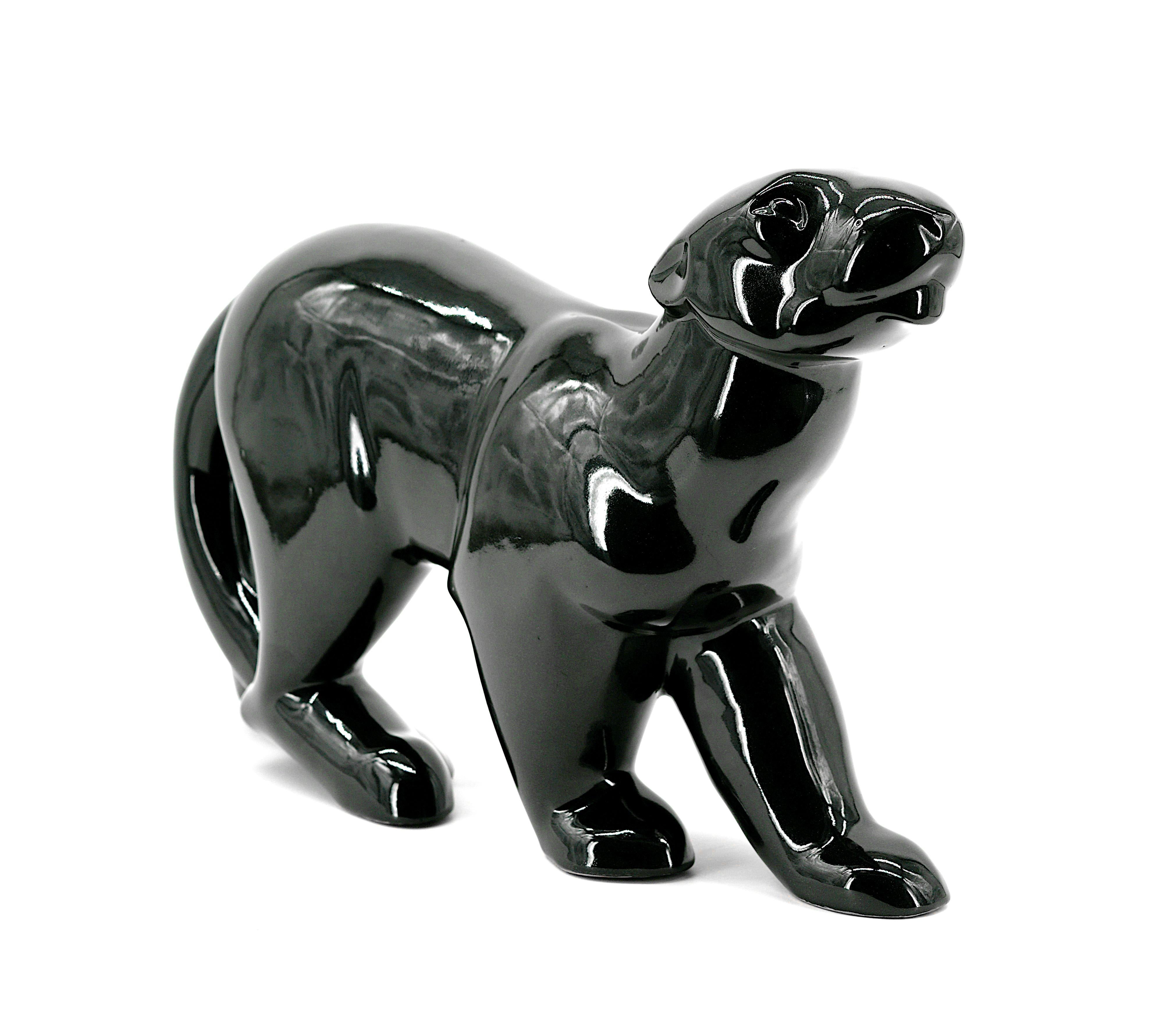 Début du 20ème siècle GEO CONDE Céramique française Art Déco Panthère Noire à Saint-Clement 1920 en vente