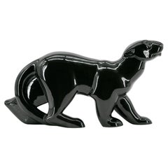 GEO CONDE French Art Deco Ceramic Black Panther at Saint-Clement 1920