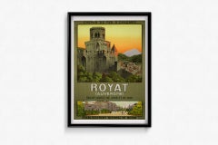 Manifesto ferroviario originale del 1911 di Géo Dorival che promuove la città termale di Royat