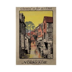 Poster ferroviario originale del 1913 di Géo Dorival - Vire in Normandia