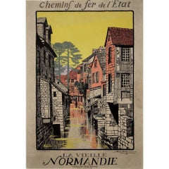 Poster ferroviario originale del 1913 di Géo Dorival - Vire in Normandia