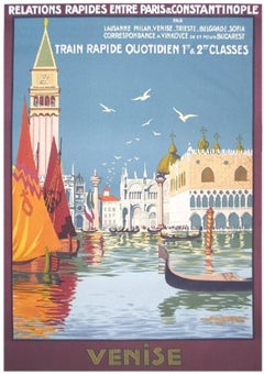 1981 Geo Dorival 'Venise, Train Rapide Quotidien' Vintage Multicolor, Blue France