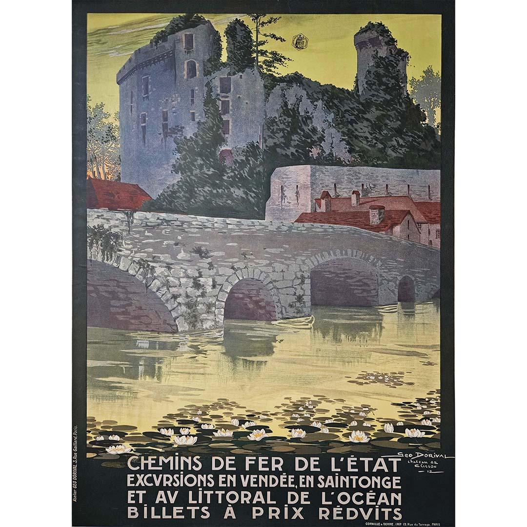 Géo Dorival 1912 poster Chateau de Clisson - Ausflüge in der Vendée, in der Saintonge – Print von Geo Dorival