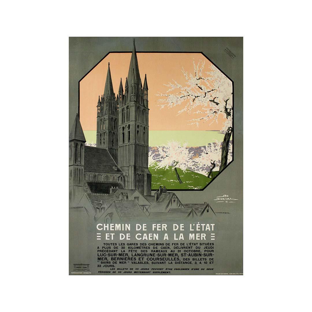 Géo Dorival 1912 Reiseplakat für den Chemin de Fer de l'État nach Caen in der Normandie im Angebot 2