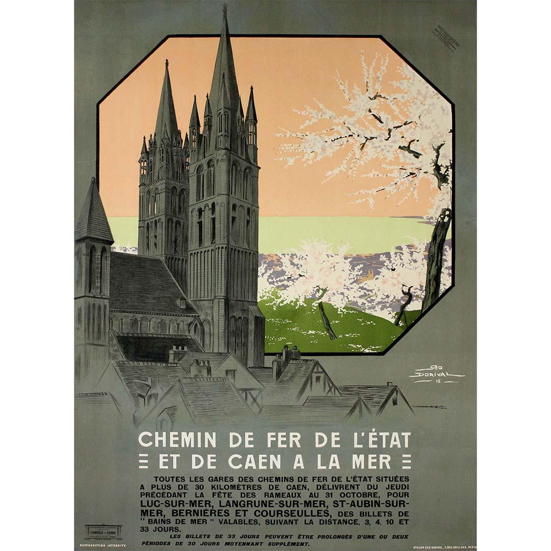 Cartel de viaje de 1912 de Géo Dorival para el Chemin de Fer de l'État a Caen Normandía