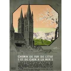 Cartel de viaje de 1912 de Géo Dorival para el Chemin de Fer de l'État a Caen Normandía