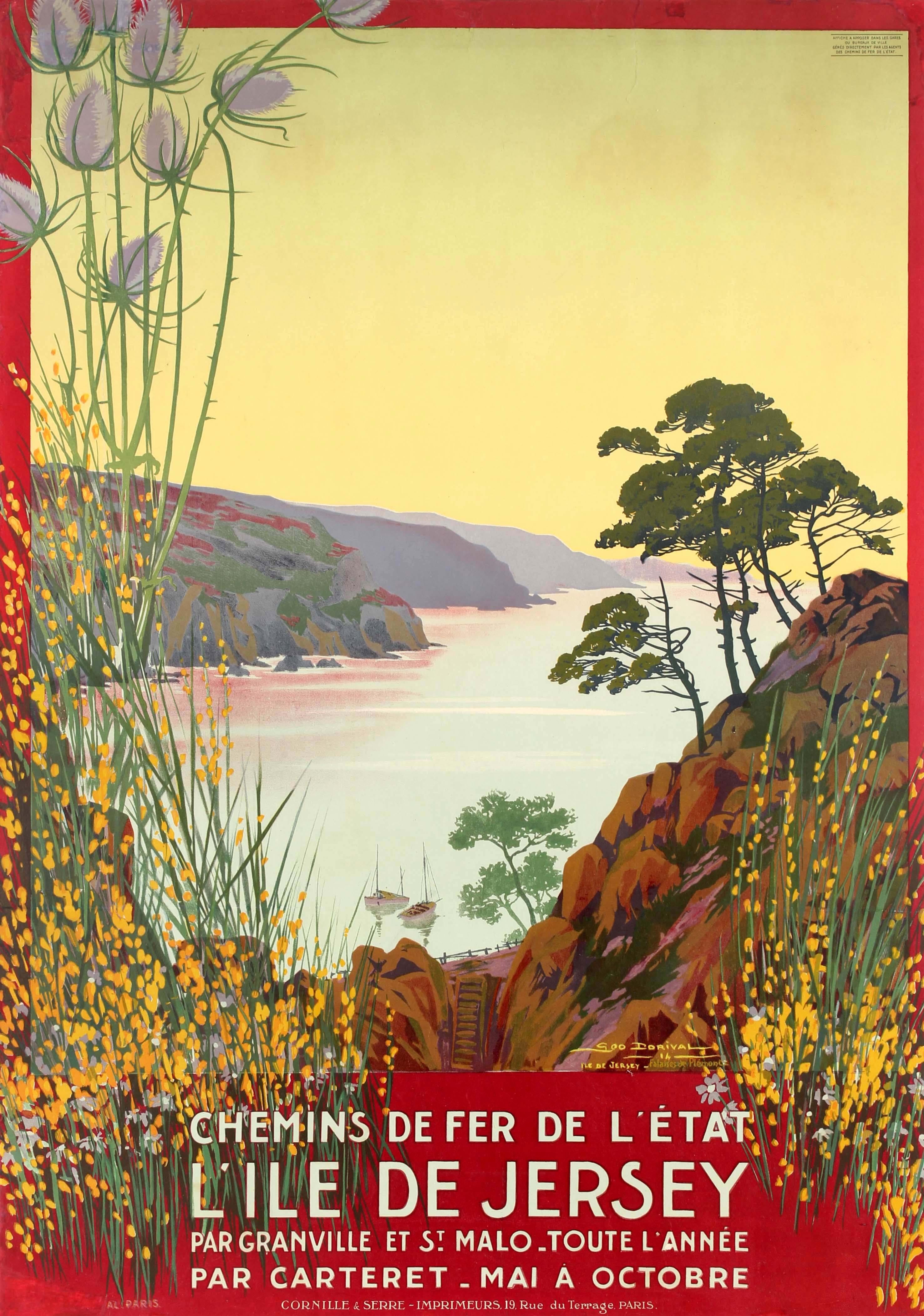 Geo Dorival Print - Original Antique Railway Travel Poster Jersey Island By Chemins De Fer De l'Etat
