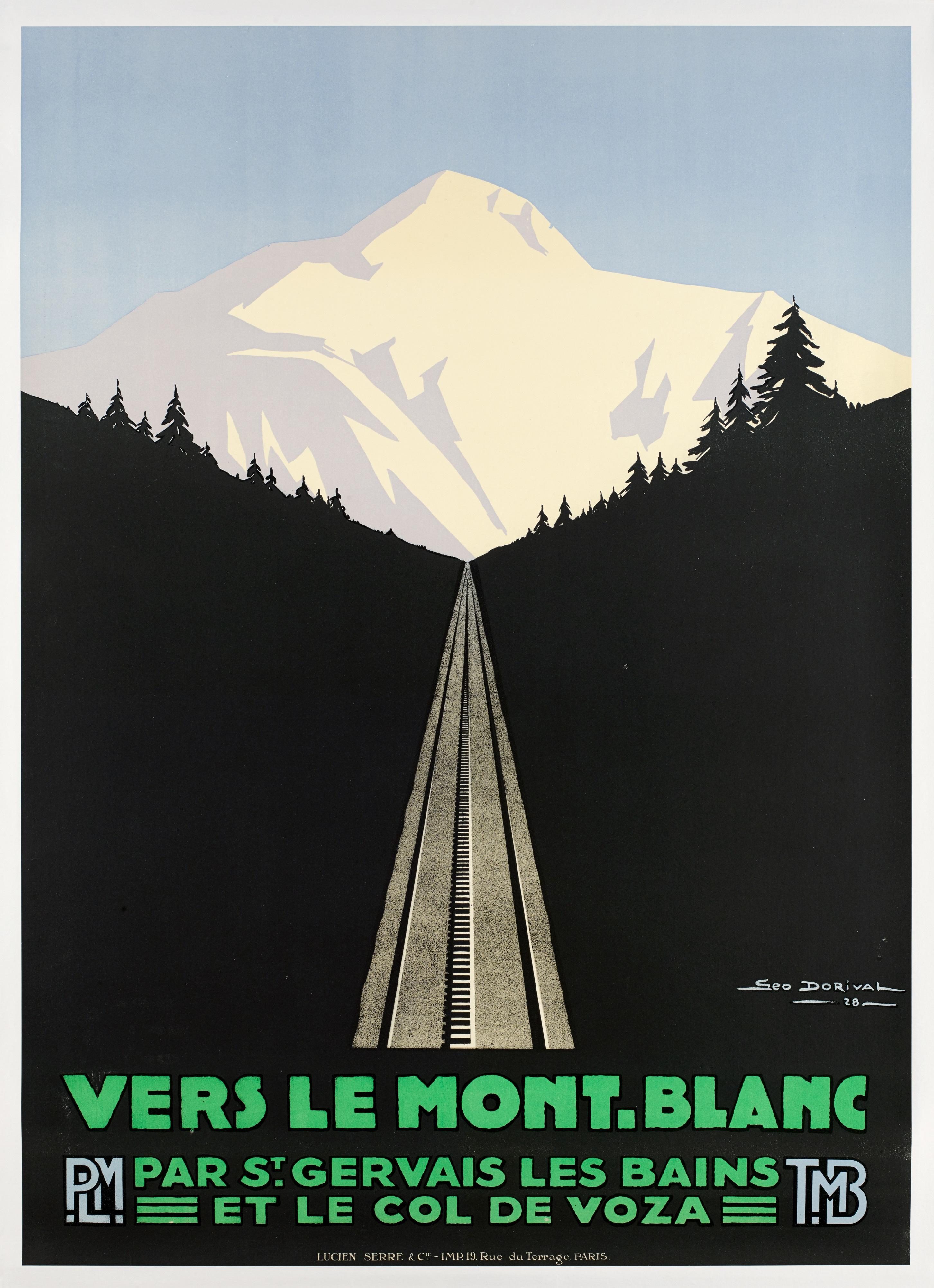 Original French Vintage Travel PLM Poster by Geo Dorival for Le Mont Blanc in 1928.

Artiste : Géo Dorival
Titre : Triptyque Vers le Mont-Blanc par St Gervais les bains et le col de Voza
Date : 1928
Dimensions : 75 x 104.5 cm
Imprimeur :