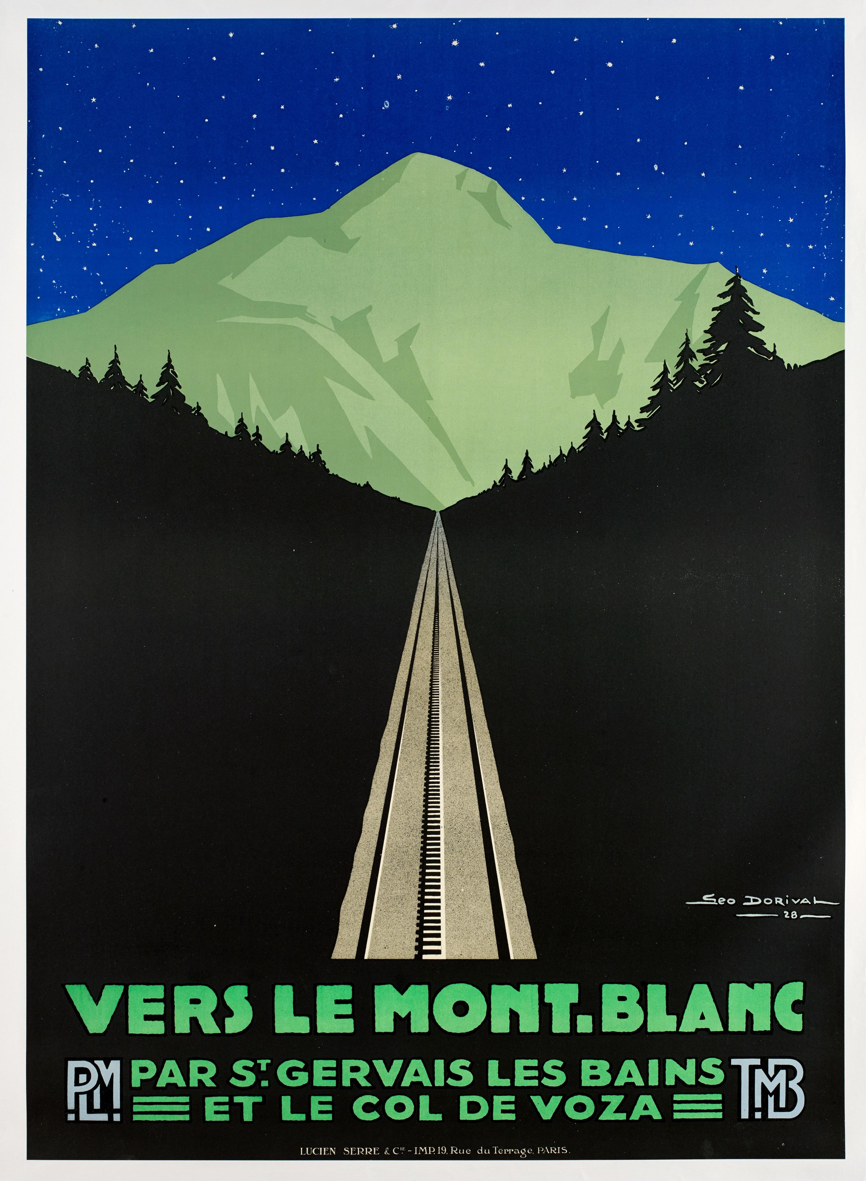 Art déco Geo Dorival, ensemble de 3 affiches originales PLM, Le Mont-Blanc, Mountain Art Deco 1928 en vente