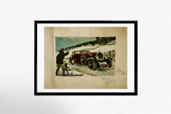 1932 original lithograph by Géo Ham - Rallye Monte Carlo à la Hotchkiss Sweden