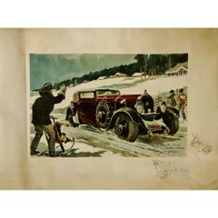1932 original lithograph by Géo Ham - Rallye Monte Carlo à la Hotchkiss Sweden