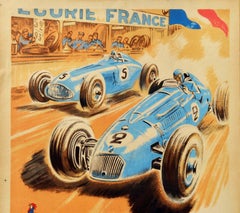 Original Vintage Car Racing Poster Ecurie France Talbot Delahaye Motorsport Art