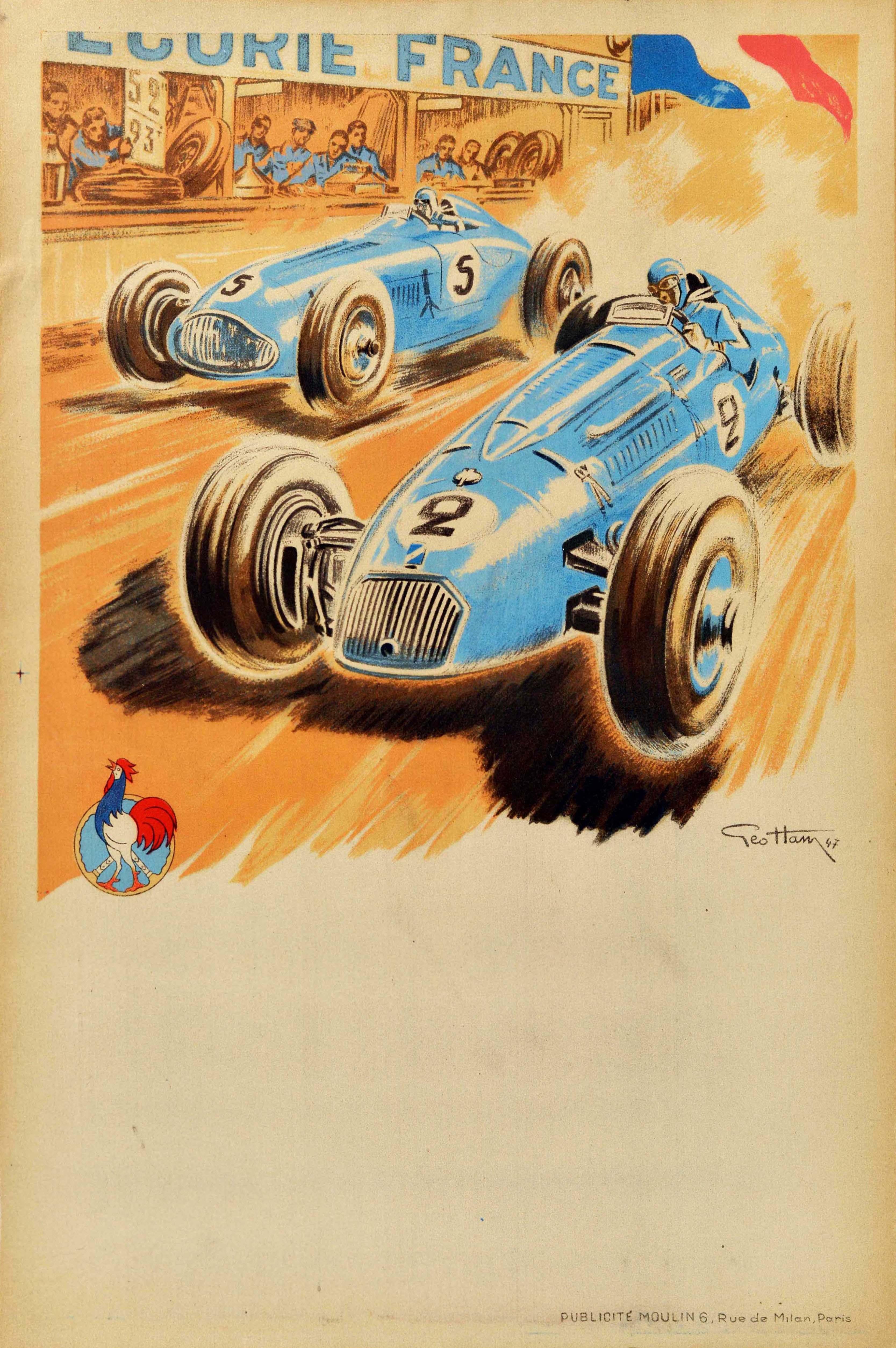 Geo Ham Print -  Original Vintage Car Racing Poster Ecurie France Talbot Delahaye Motorsport Art