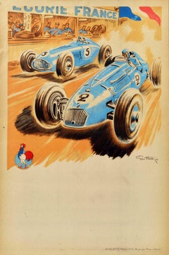  Original Vintage Car Racing Poster Ecurie France Talbot Delahaye Motorsport Art