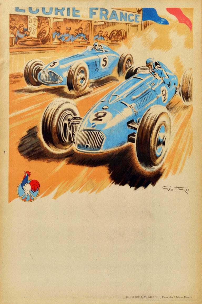 Geo Ham - Original Vintage Car Racing Poster Ecurie France Talbot ...