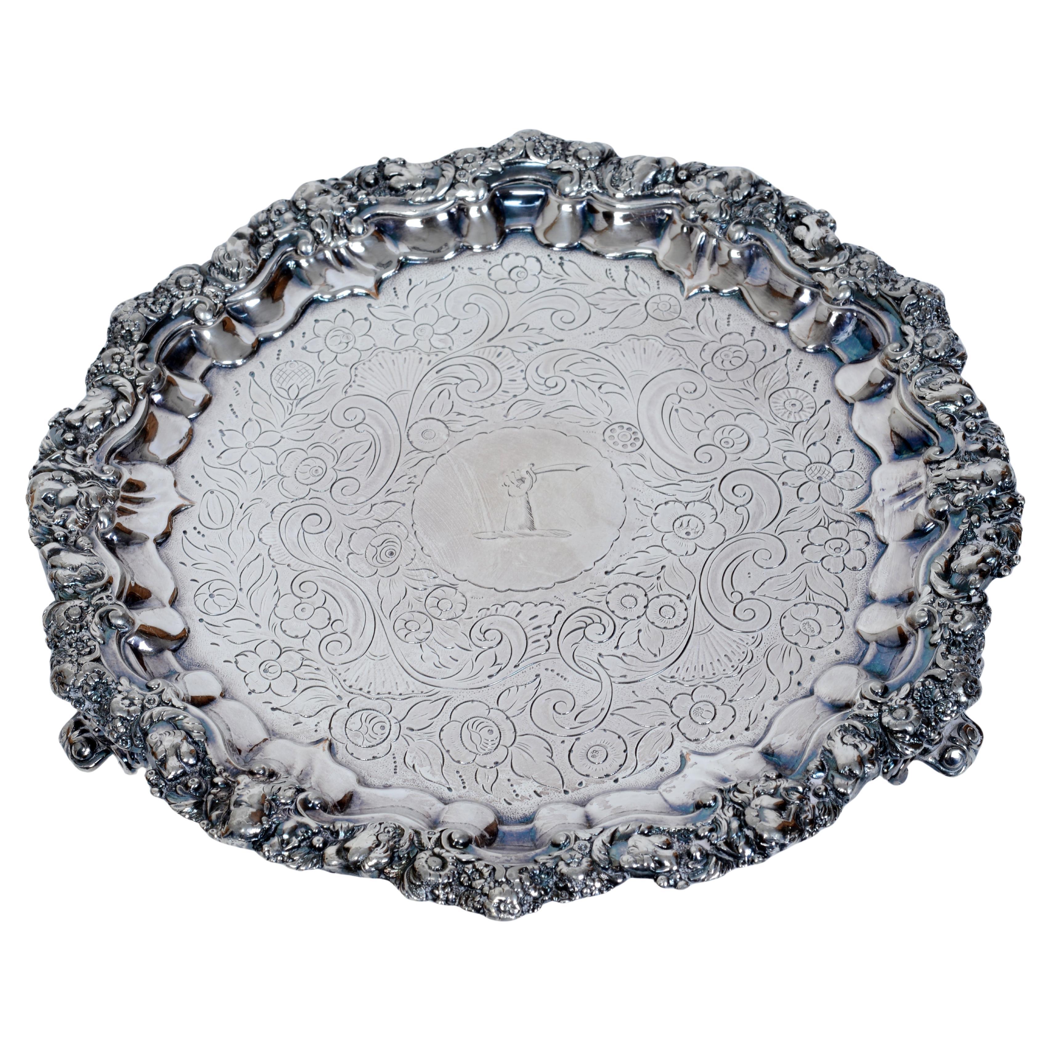 Geo III Antique Sheffield Armorial Salver or Card Tray