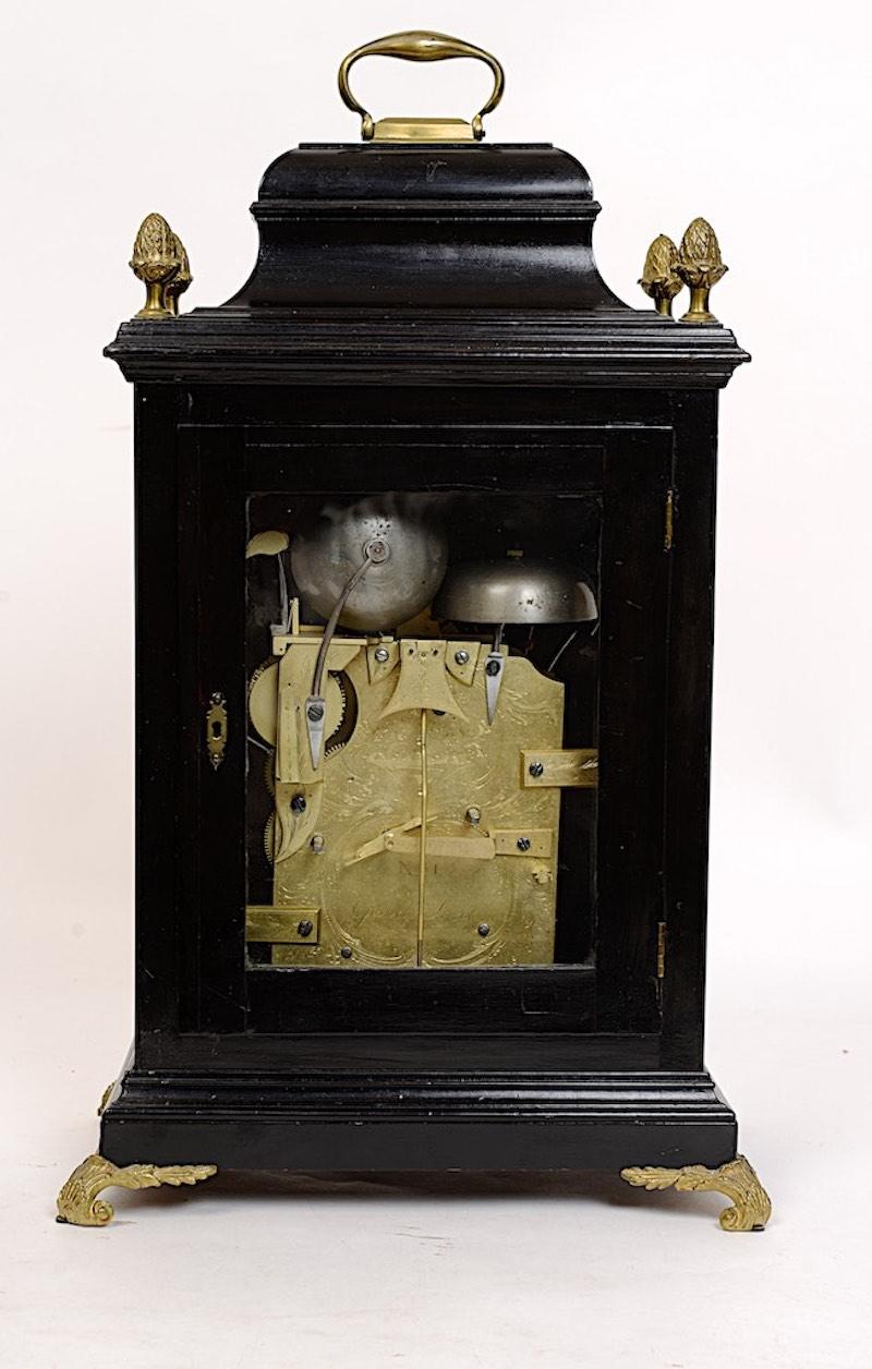 English Geo III Ebonised & Brass-Mounted Musical 6 Tune Bracket Clock by Richard Parsons For Sale