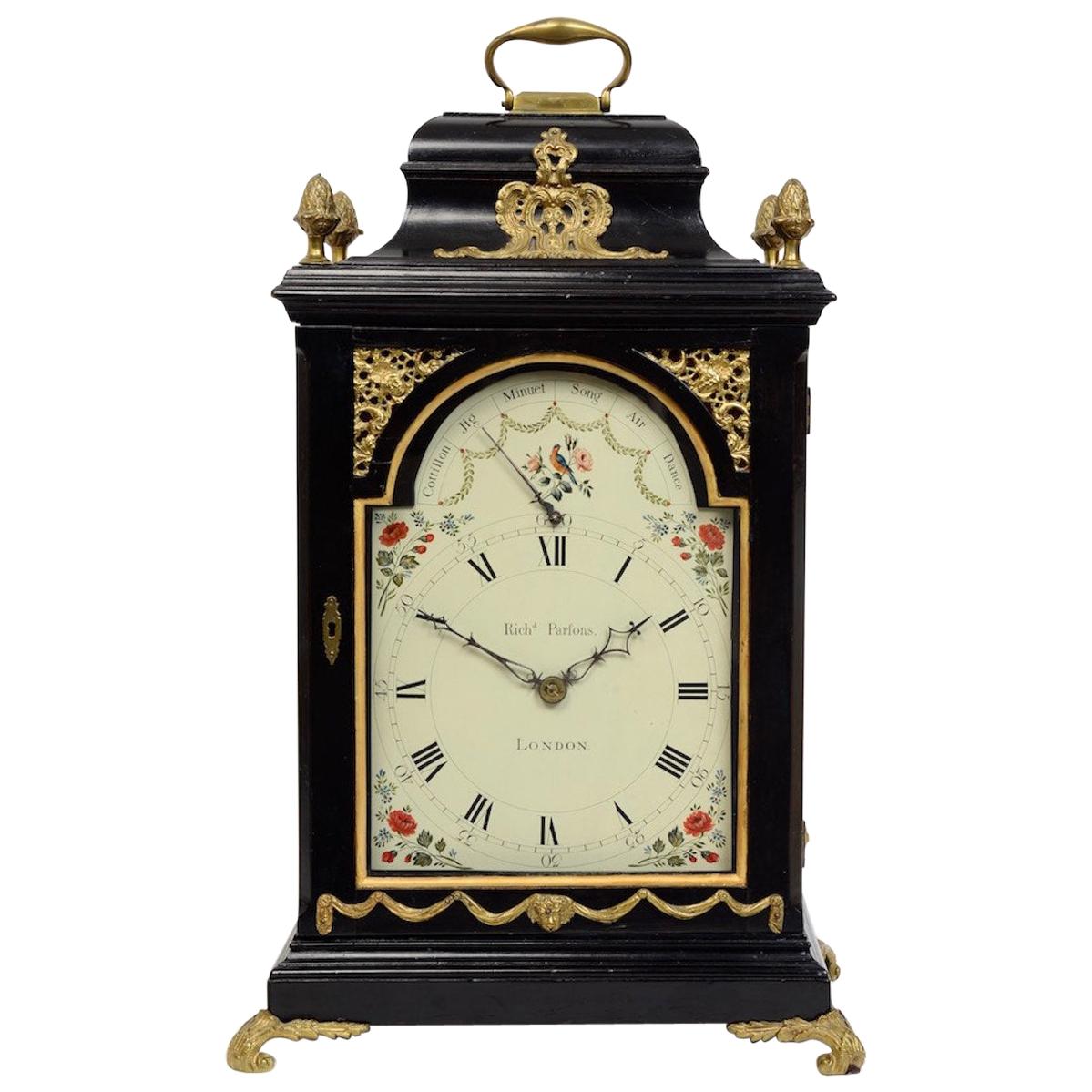 Geo III Ebonised & Brass-Mounted Musical 6 Tune Bracket Clock by Richard Parsons For Sale