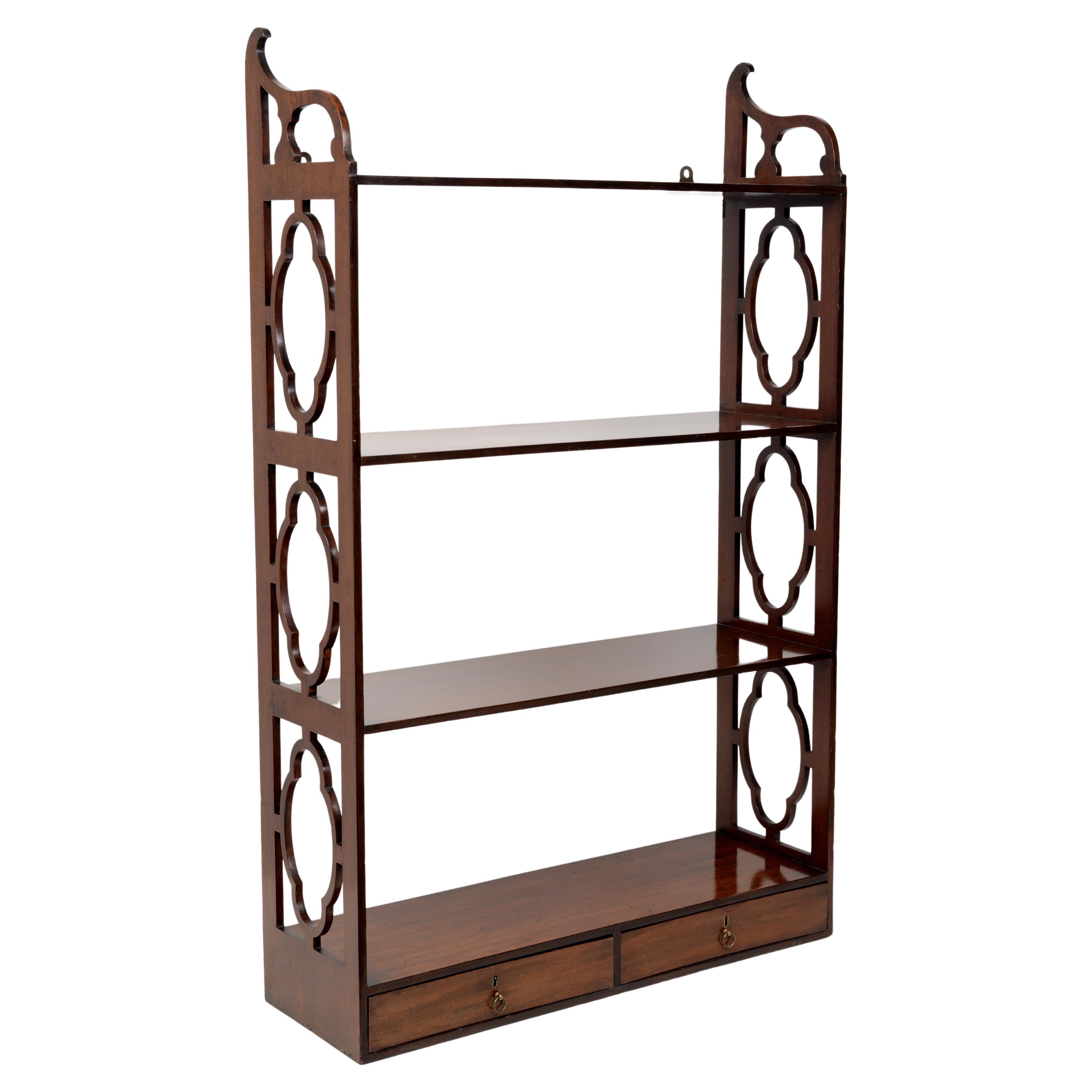 Geo III Mahogany 2 Drawer Wall Shelf, C1785 For Sale