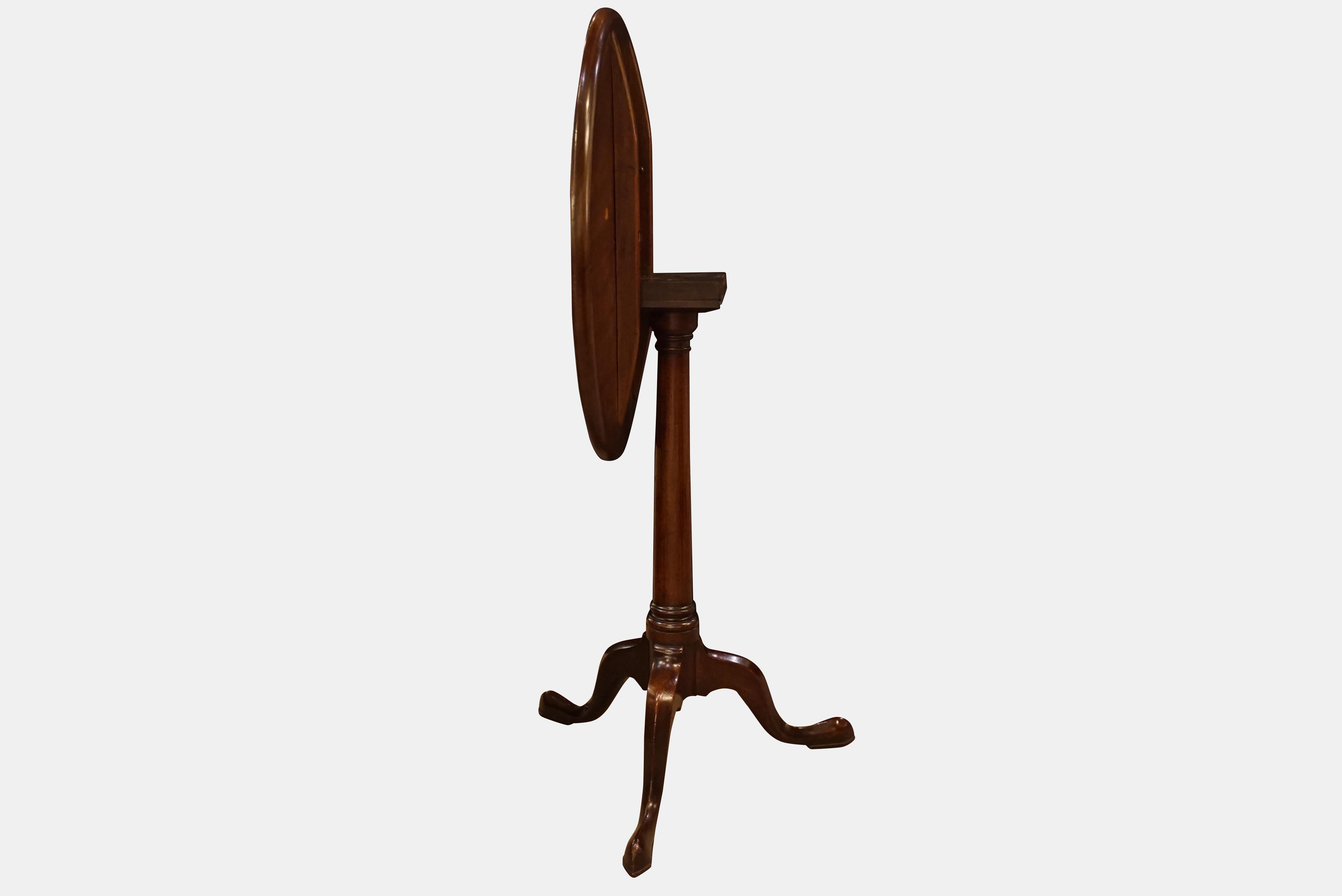 George III mahogany dish top lamp table of useful size and good color, raised on a gunbarrel column,


circa 1770.