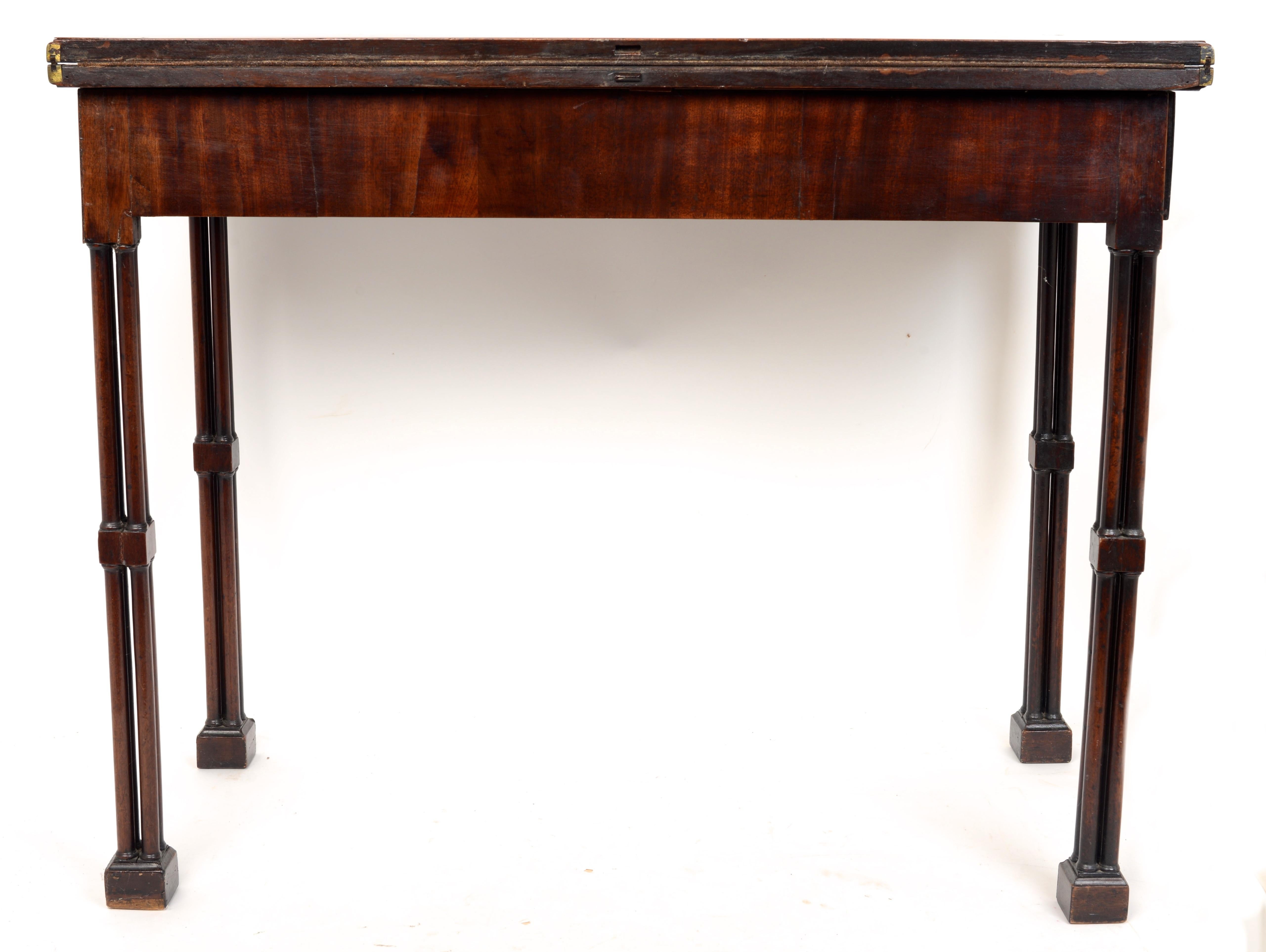 Geo III Mahogany Fold-Over Card Table with Cluster-Leg & Concertina Action c1780 For Sale 7