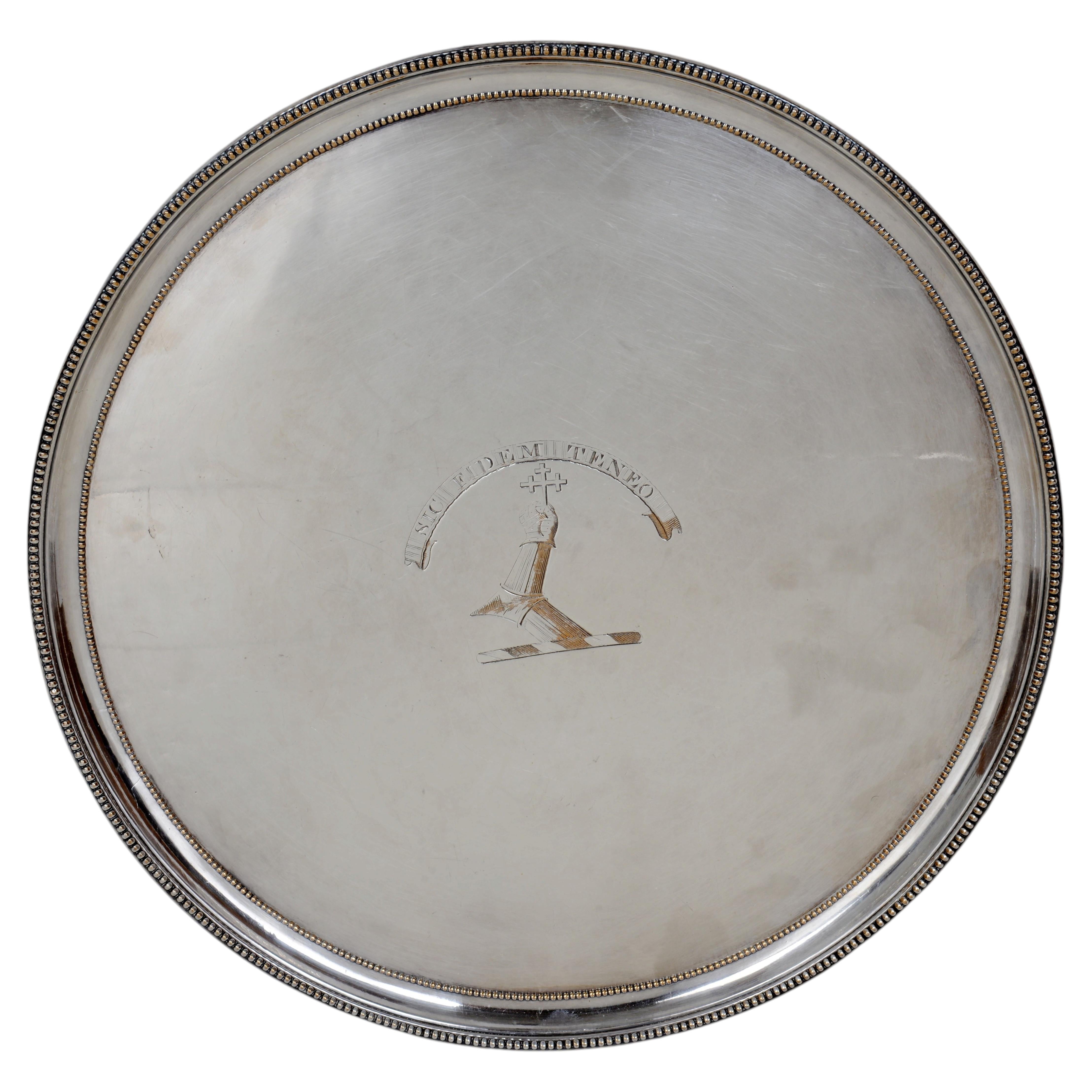 Geo III Sheffield Salver with a Large Engraved Armorial Design in the Center