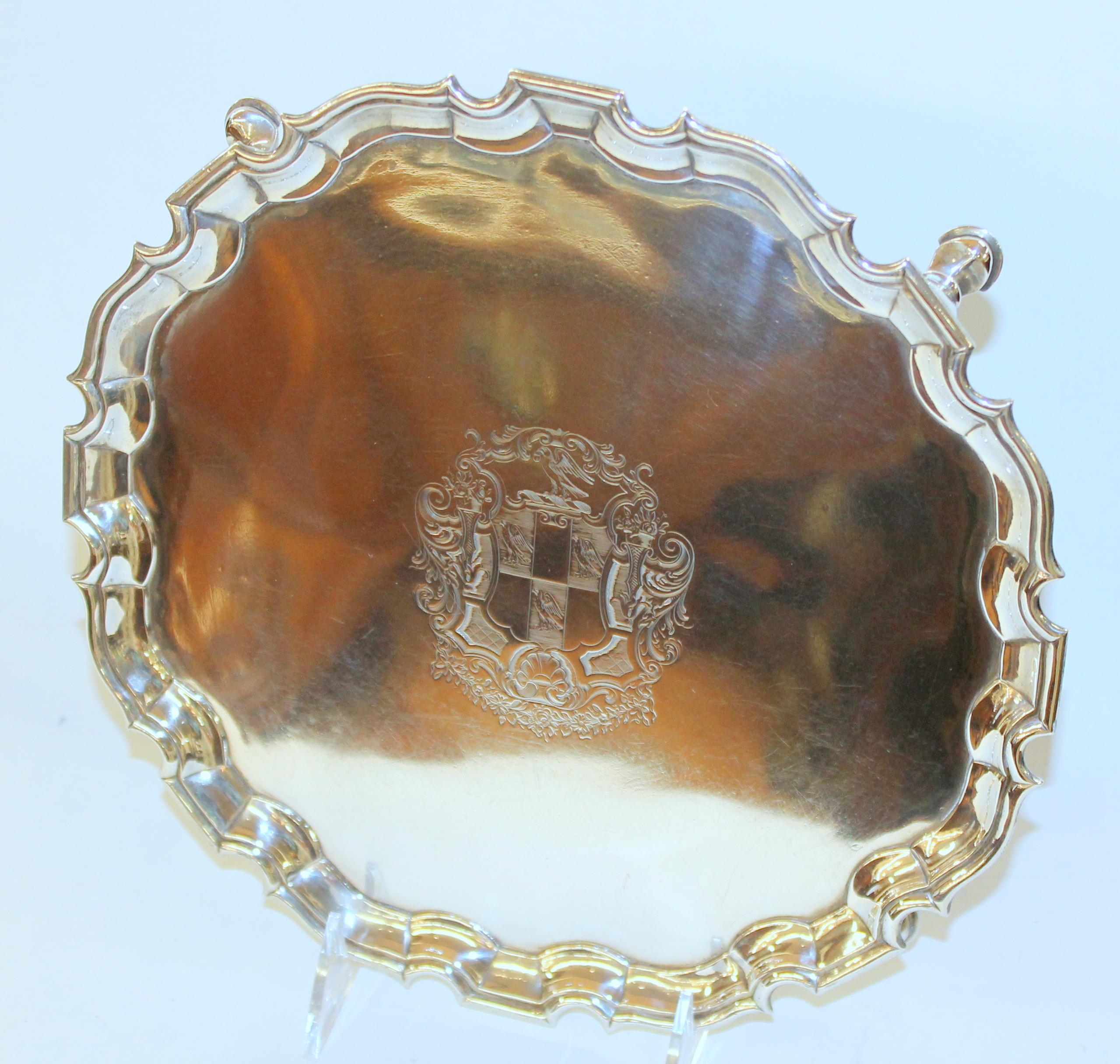 George III Geo. III Sterling Engraved Armorial Crested Chipp. Style Salver, George Hunter