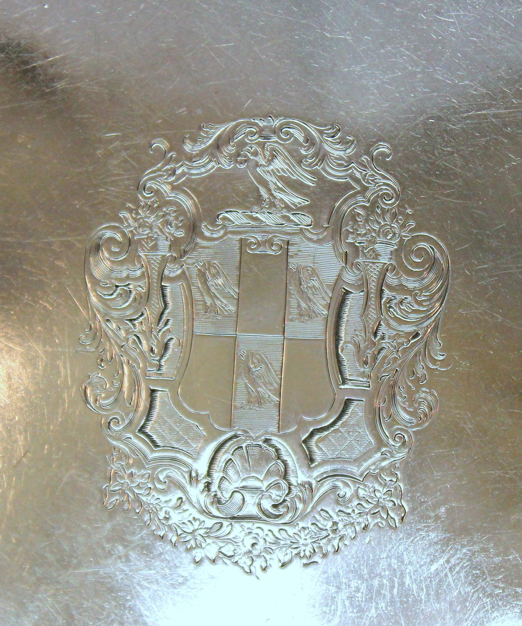 Geo. III Sterling Engraved Armorial Crested Chipp. Style Salver, George Hunter In Excellent Condition In Charleston, SC