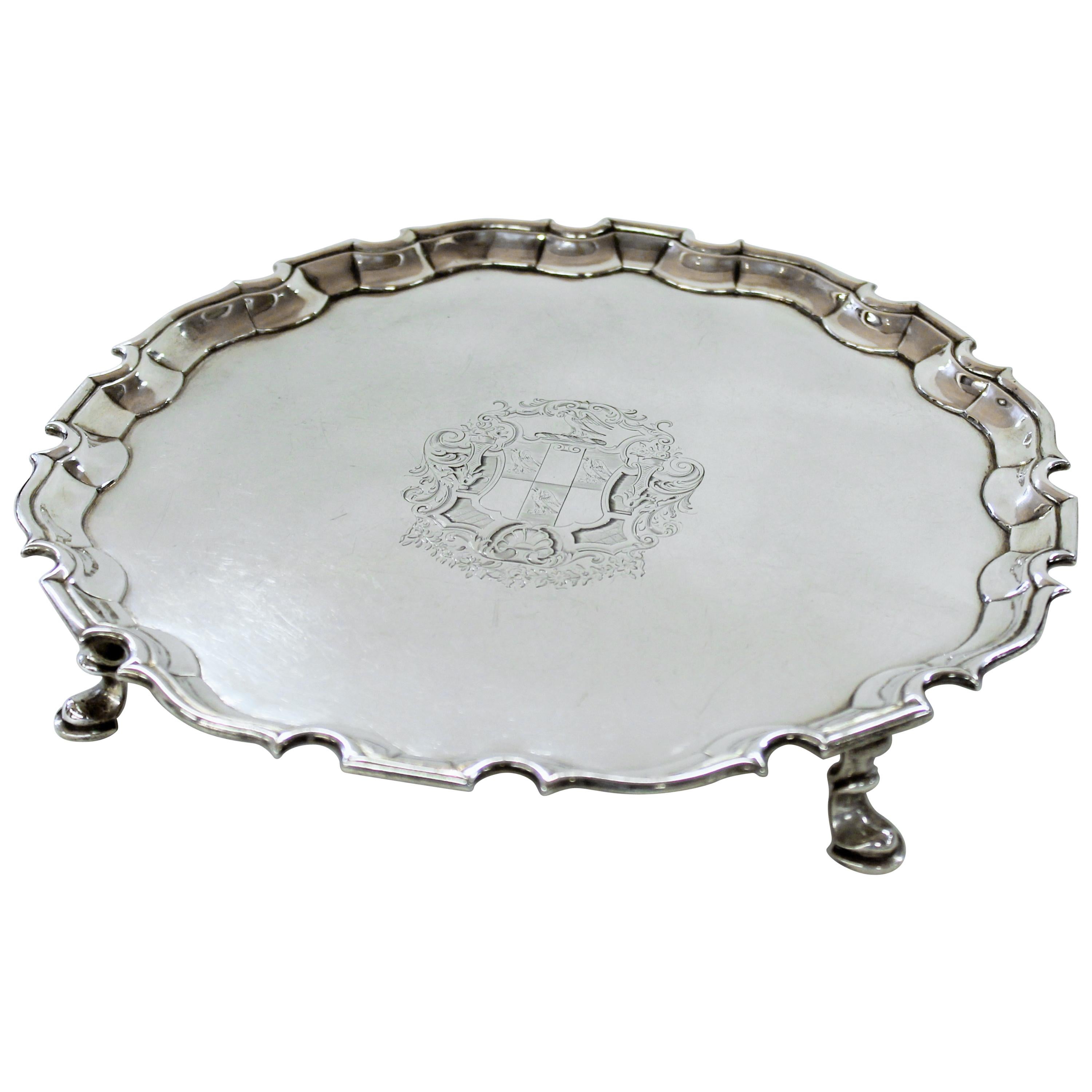Geo. III Sterling Engraved Armorial Crested Chipp. Style Salver, George Hunter