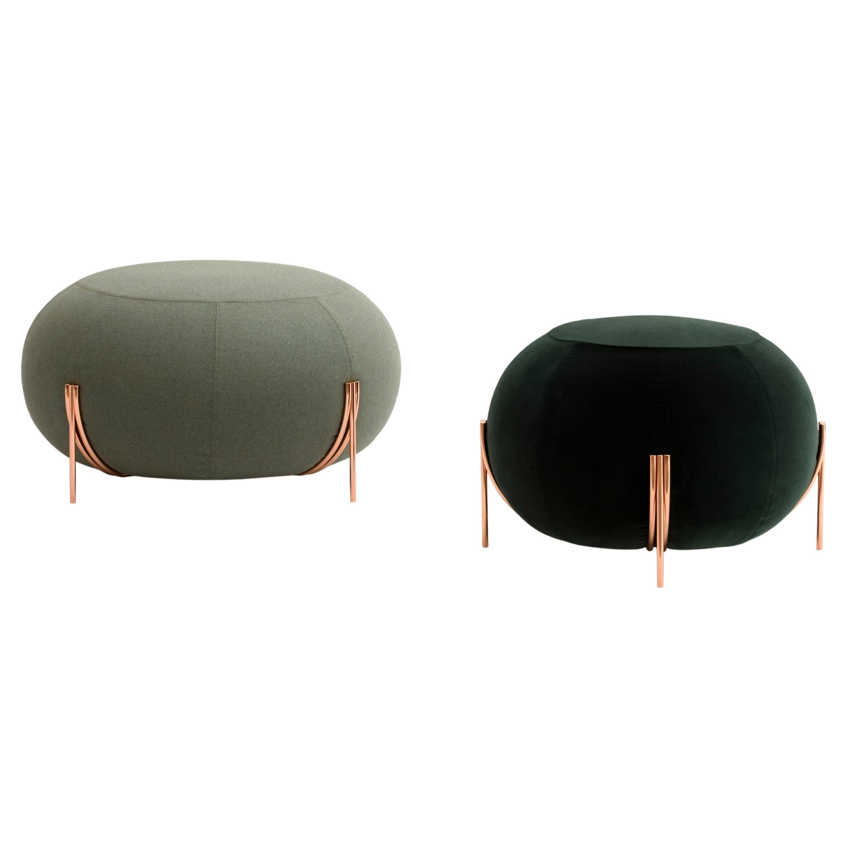 Geo Large Pouf in Ecopelli Grey Upholstery & Copper Legs by Paolo Grasselli For Sale