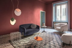Geo Medium Pouf in Ecopelli Grey Upholstery & Copper Legs by Paolo Grasselli